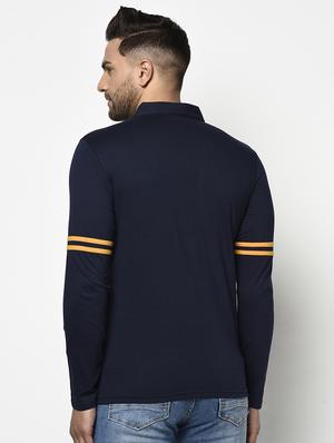 navy blue color block polo t-shirt - 17468687 - Standard Image - 4