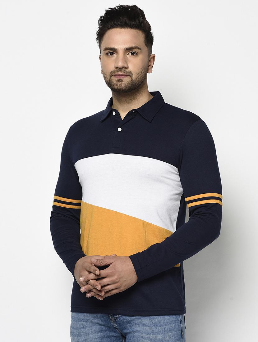 navy blue color block polo t-shirt - 17468687 - Zoom Image - 2