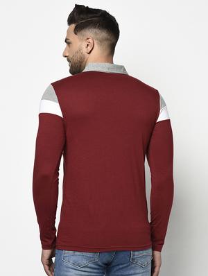 maroon color block polo t-shirt - 17468689 - Standard Image - 3