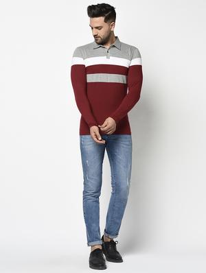 maroon color block polo t-shirt - 17468689 - Standard Image - 4