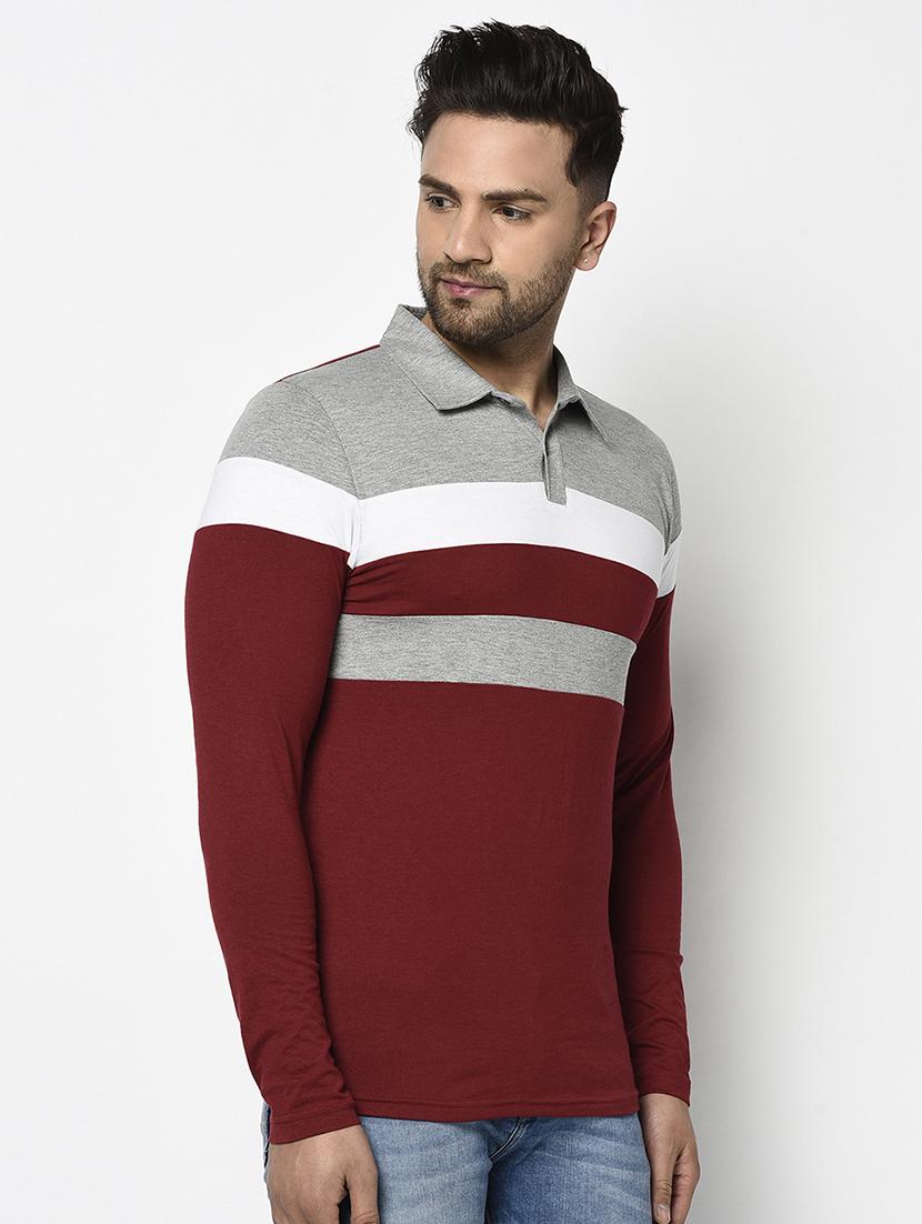 maroon color block polo t-shirt - 17468689 - Zoom Image - 2