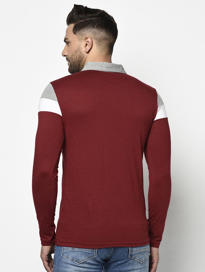 maroon color block polo t-shirt - 17468689 - Zoom Image - 3