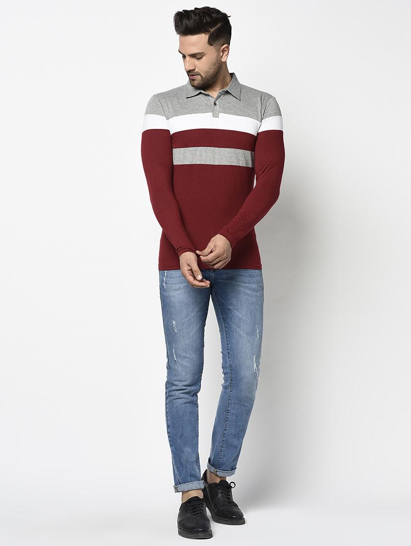 maroon color block polo t-shirt - 17468689 - Zoom Image - 4