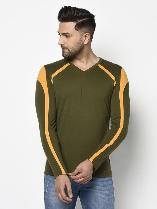 olive green color block cut & sew t-shirt - 17468693 - Standard Image - 1