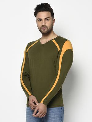 olive green color block cut & sew t-shirt - 17468693 - Standard Image - 2
