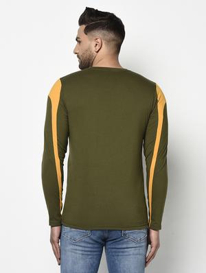 olive green color block cut & sew t-shirt - 17468693 - Standard Image - 3