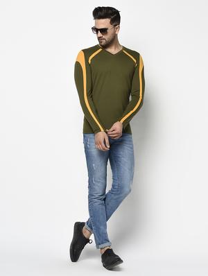 olive green color block cut & sew t-shirt - 17468693 - Standard Image - 4