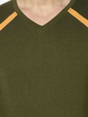 olive green color block cut & sew t-shirt - 17468693 - Standard Image - 5