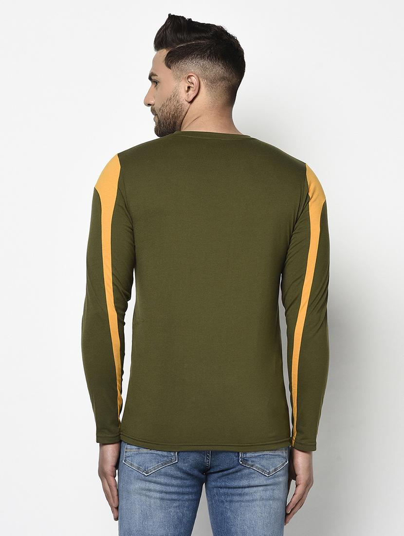 olive green color block cut & sew t-shirt - 17468693 - Zoom Image - 3