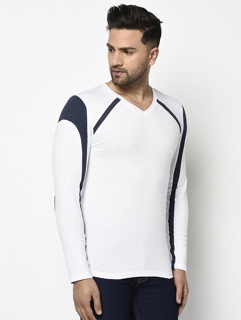 white color block cut & sew t-shirt - 17468694 - Zoom Image - 2