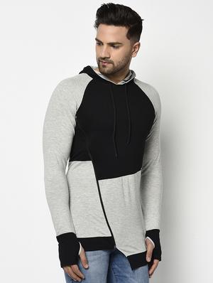 grey color block thumbhole hooded t-shirt - 17468696 - Standard Image - 2