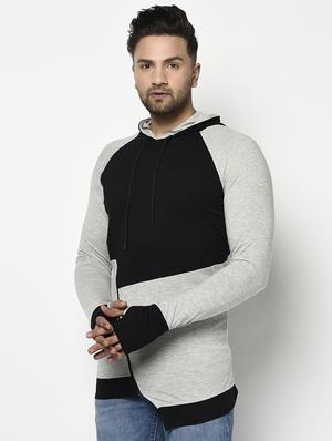 grey color block thumbhole hooded t-shirt - 17468696 - Standard Image - 3