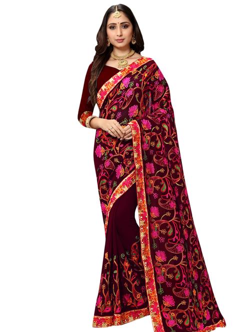 lace bordered embroidered saree with blouse - 17468704 - Standard Image - 1