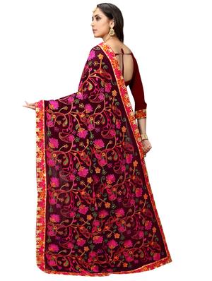 lace bordered embroidered saree with blouse - 17468704 - Standard Image - 2