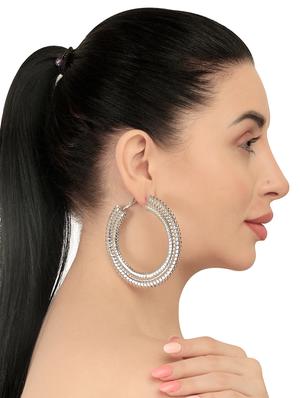silver metal hoop earring - 17468802 - Standard Image - 3