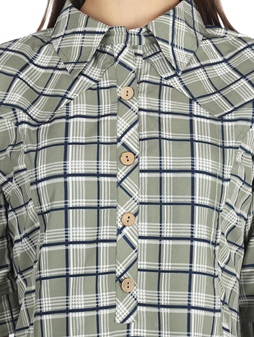 button detail checkered shirt tunic - 17468953 - Zoom Image - 4