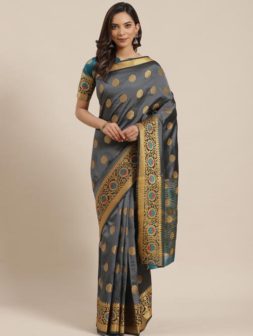 self design banarasi saree with blouse - 17468988 - Standard Image - 1