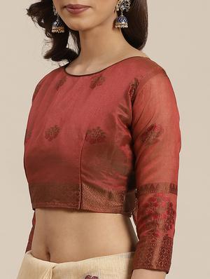 floral woven saree with blouse - 17469001 - Standard Image - 3