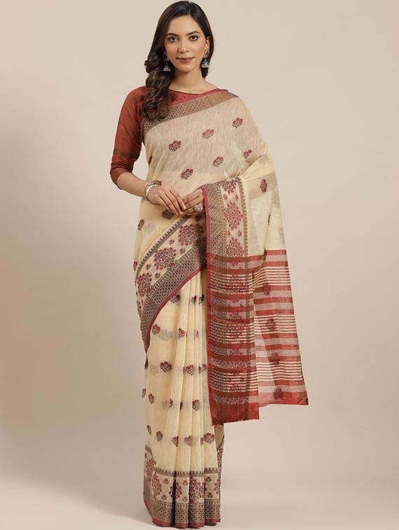 floral woven saree with blouse - 17469001 - Zoom Image - 1