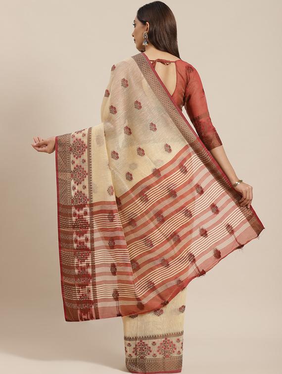 floral woven saree with blouse - 17469001 - Zoom Image - 2
