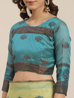 floral woven saree with blouse - 17469002 - Standard Image - 3