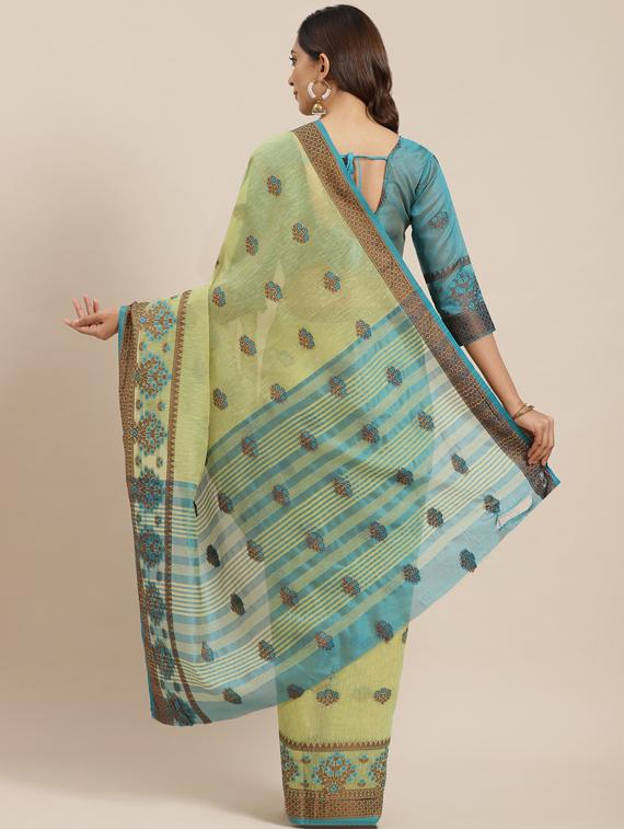 floral woven saree with blouse - 17469002 - Zoom Image - 2