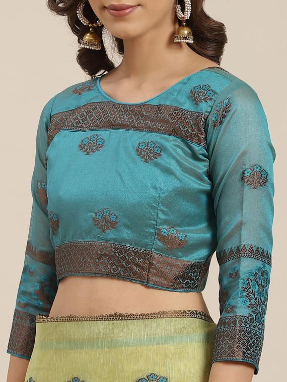 floral woven saree with blouse - 17469002 - Zoom Image - 3