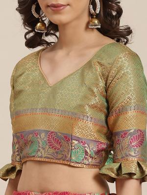 floral banarasi saree with blouse - 17469003 - Standard Image - 3