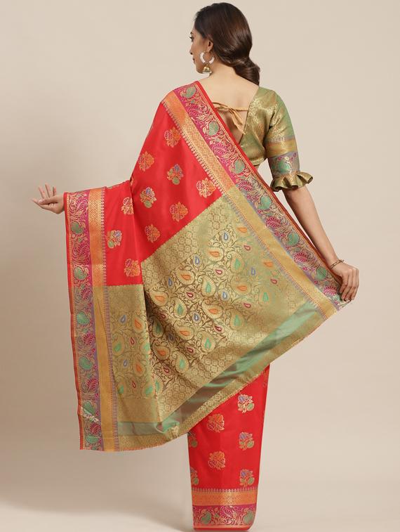 floral banarasi saree with blouse - 17469003 - Zoom Image - 2