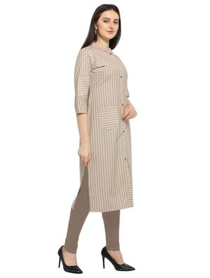 beige cotton straight kurti - 17469064 - Standard Image - 2