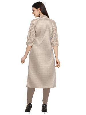 beige cotton straight kurti - 17469064 - Standard Image - 3