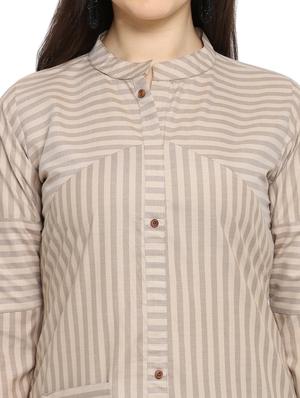 beige cotton straight kurti - 17469064 - Standard Image - 4