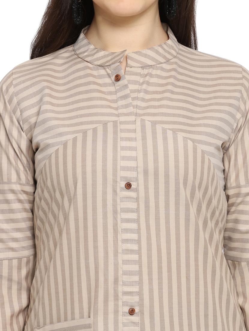 beige cotton straight kurti - 17469064 - Zoom Image - 4