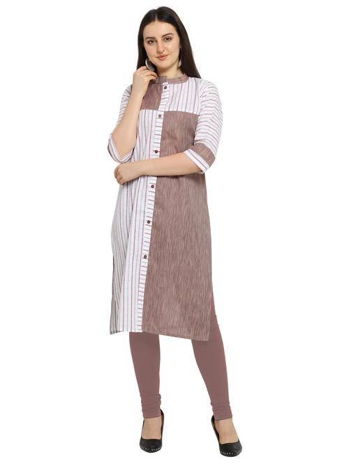 brown cotton straight kurti - 17469065 - Standard Image - 1