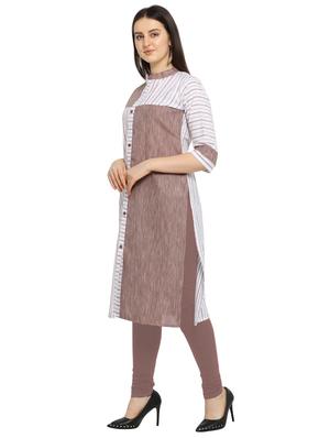 brown cotton straight kurti - 17469065 - Standard Image - 2