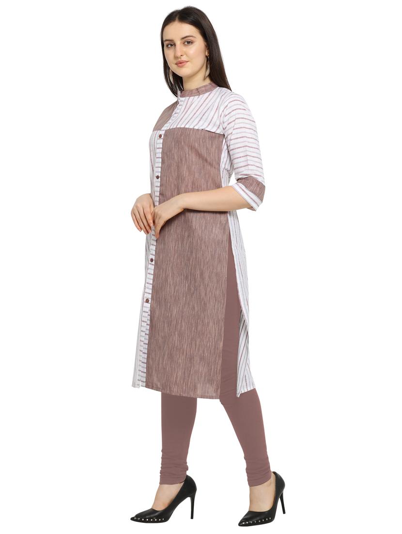 brown cotton straight kurti - 17469065 - Zoom Image - 2