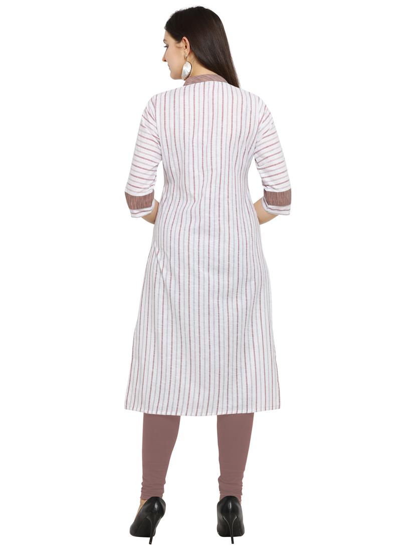 brown cotton straight kurti - 17469065 - Zoom Image - 3