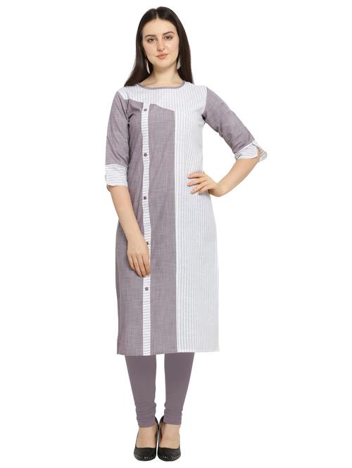 grey cotton straight kurti - 17469066 - Standard Image - 1