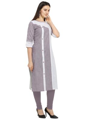 grey cotton straight kurti - 17469066 - Standard Image - 2