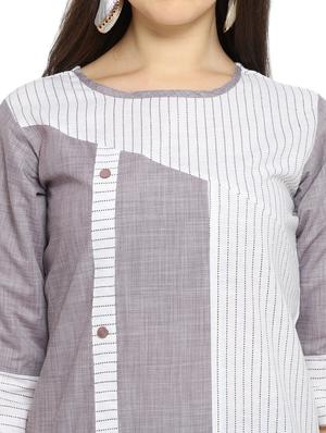 grey cotton straight kurti - 17469066 - Standard Image - 4