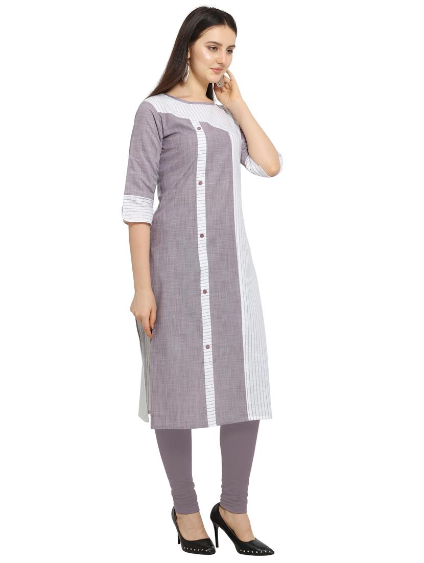 grey cotton straight kurti - 17469066 - Zoom Image - 2