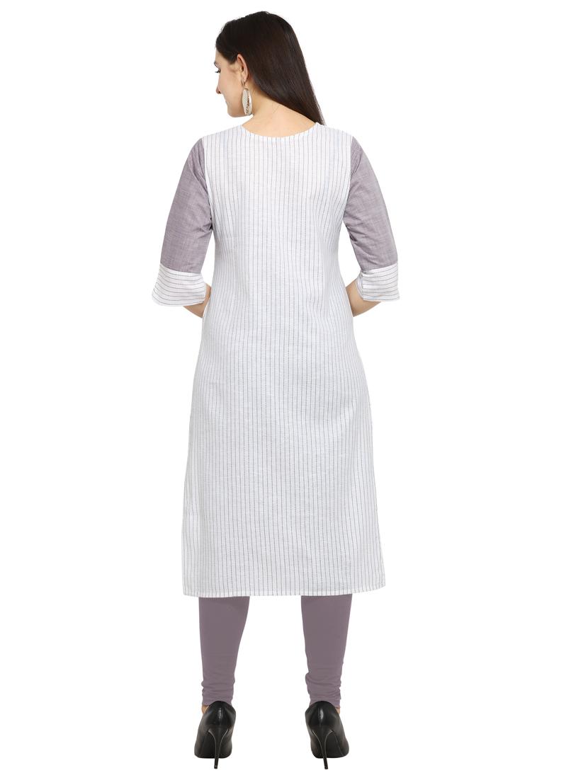 grey cotton straight kurti - 17469066 - Zoom Image - 3