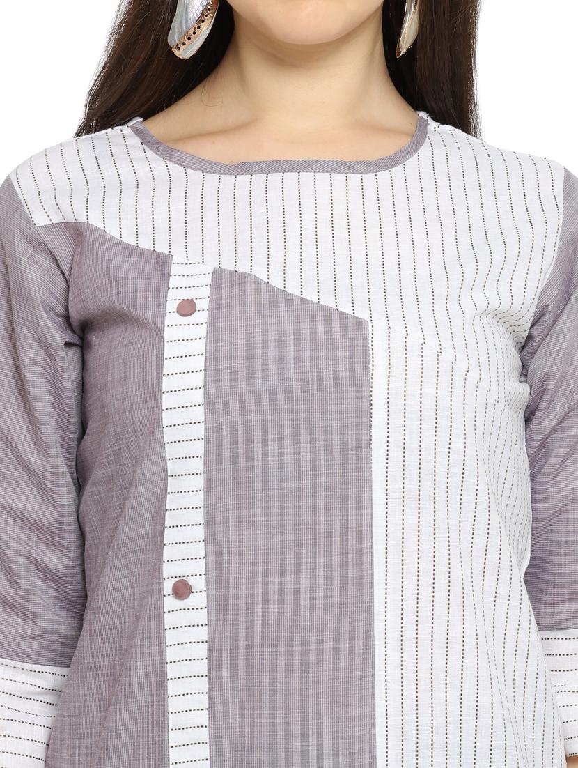 grey cotton straight kurti - 17469066 - Zoom Image - 4