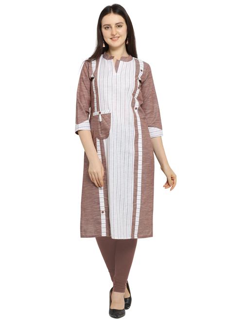 brown cotton straight kurti - 17469067 - Standard Image - 1