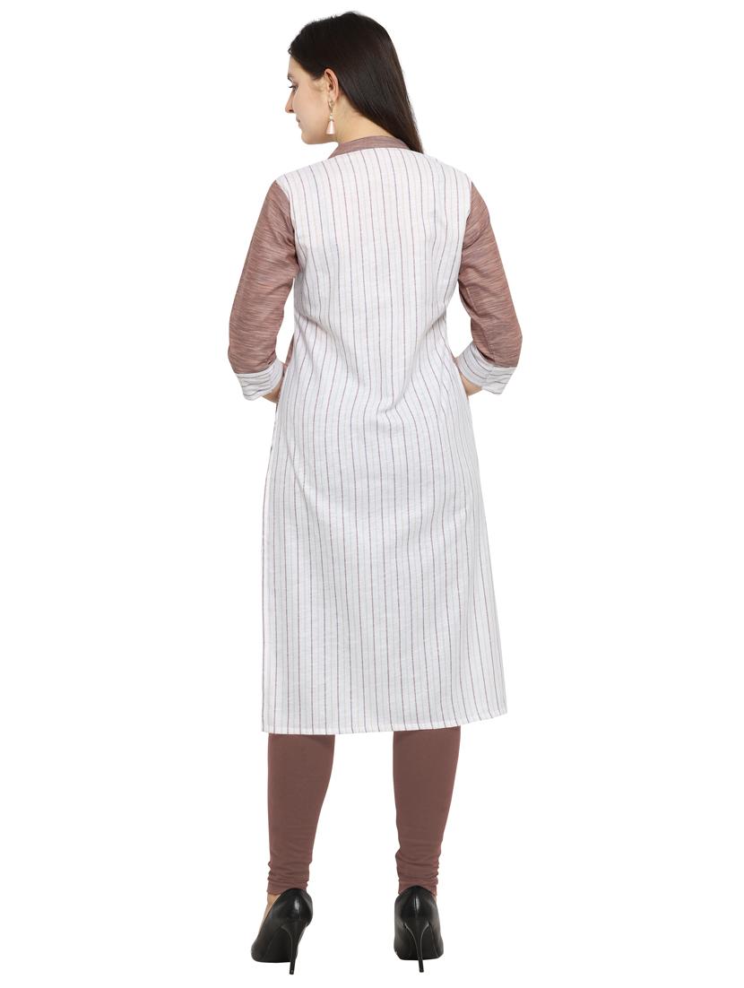 brown cotton straight kurti - 17469067 - Zoom Image - 3