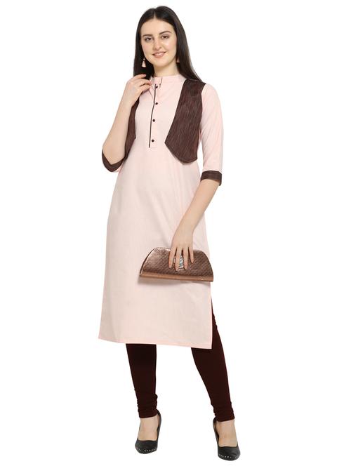 orange cotton straight kurti - 17469068 - Standard Image - 1