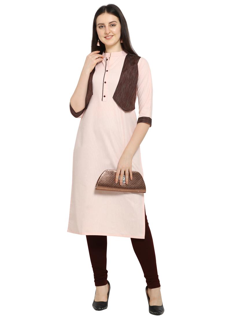 orange cotton straight kurti - 17469068 - Zoom Image - 1