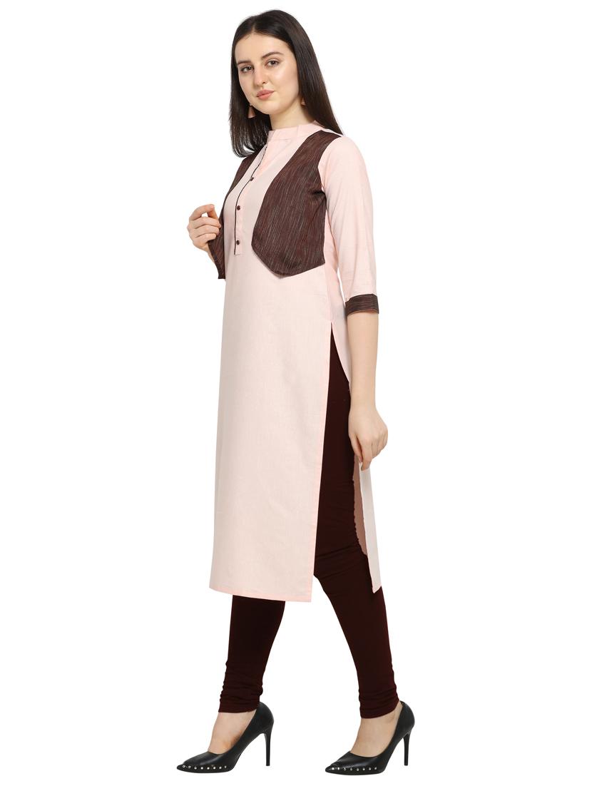 orange cotton straight kurti - 17469068 - Zoom Image - 2