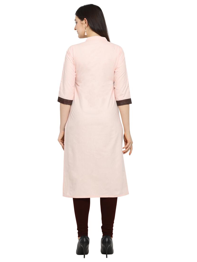 orange cotton straight kurti - 17469068 - Zoom Image - 3
