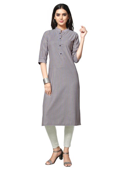 grey cotton straight kurti - 17469069 - Standard Image - 1